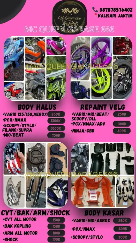 Repair / Repaint Body / Velg / CVT / Blok / Motor