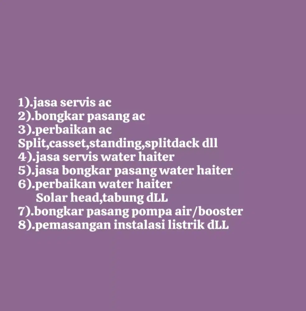 Jasa servis/cuci ac bongkar pasang ac water haiter instalasi listrik