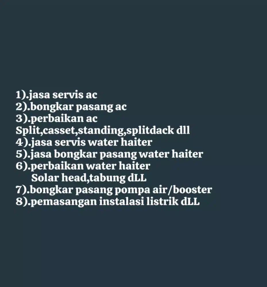 Jasa servis/cuci ac bongkar ac water haiter instalasi listrik