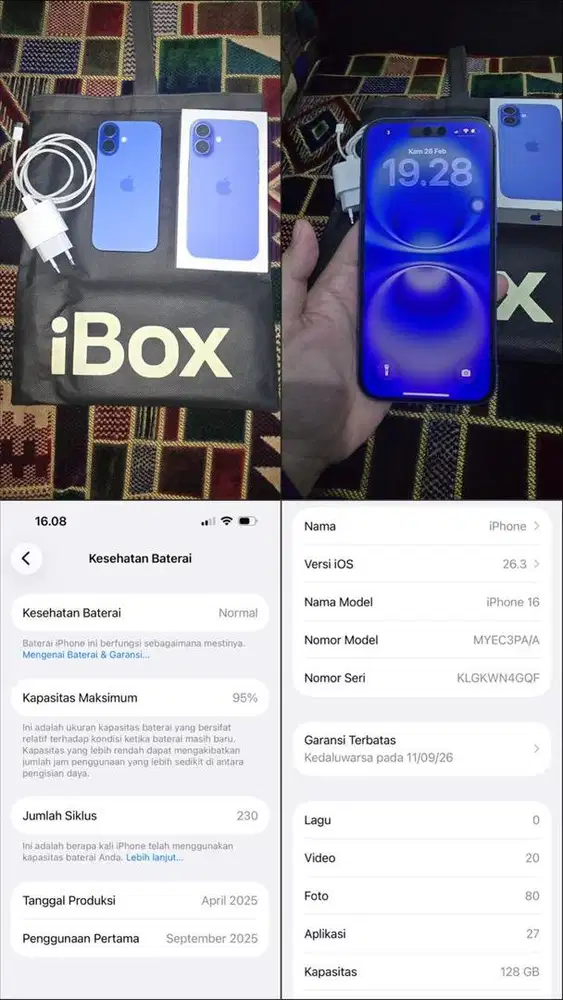 Iphone 16 ultramarine 128GB ex ibos PA/A