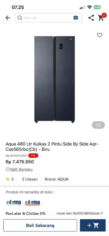 kulkas side by side aqua 565rbc