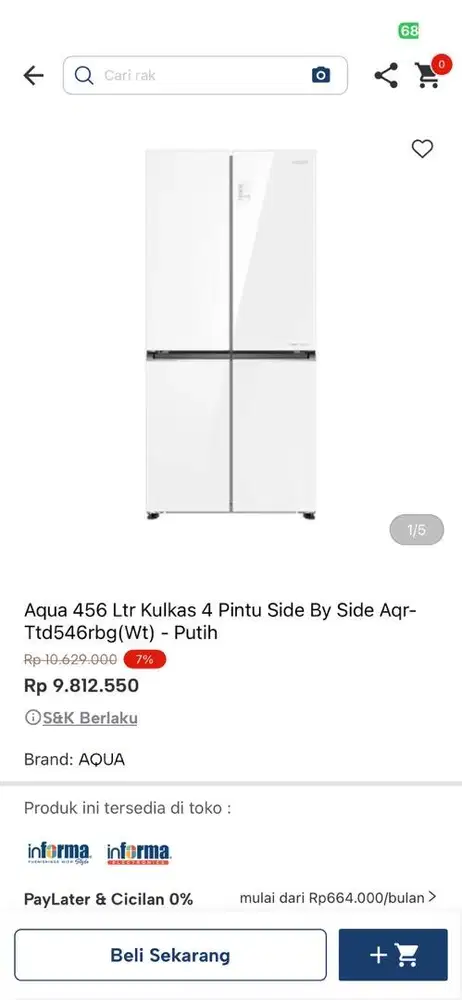 kulkas aqua side by side 4 pintu