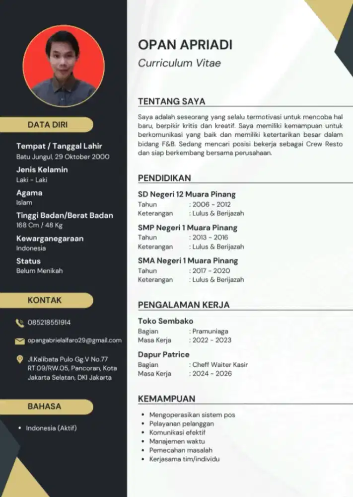 Mencari pekerjaan dibidang F&B diutamakan