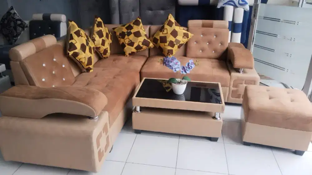 Sofa sudut+fub cokelat