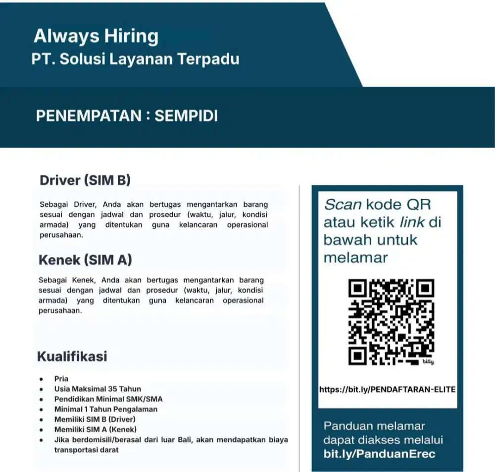 LOWONGAN KERJA DRIVER DAN KENEK BALI