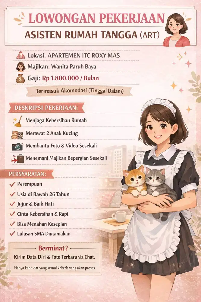 DIBUTUHKAN ASISTEN RUMAH TANGGA