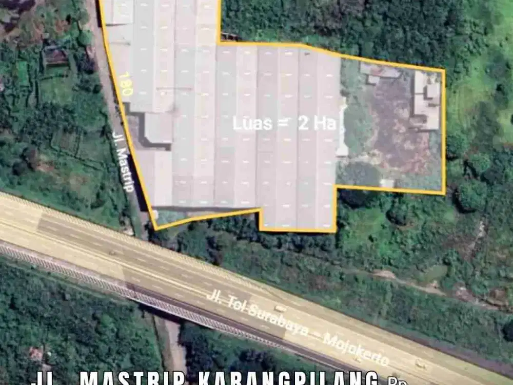 DIJUAL MURAH
GUDANG EX. PABRIK DI Jl. Mastrip, Karangpilang Surabaya

✅Bangunan gudang masih bagus
✅Zona Industri
✅Trailer 40 Feet
✅1.3 km dr Jl. Raya Matrip & dekat Tol

LT 2 Ha
Lebar Depan 180 Meter
LB 1.5 Ha
Surat SHGB
Hadap barat

