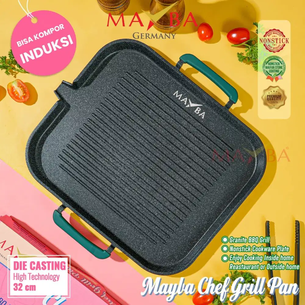 MAYBA CHEF GRILL Panci Pemanggang 2 in 1 Anti Teflon Marble murah