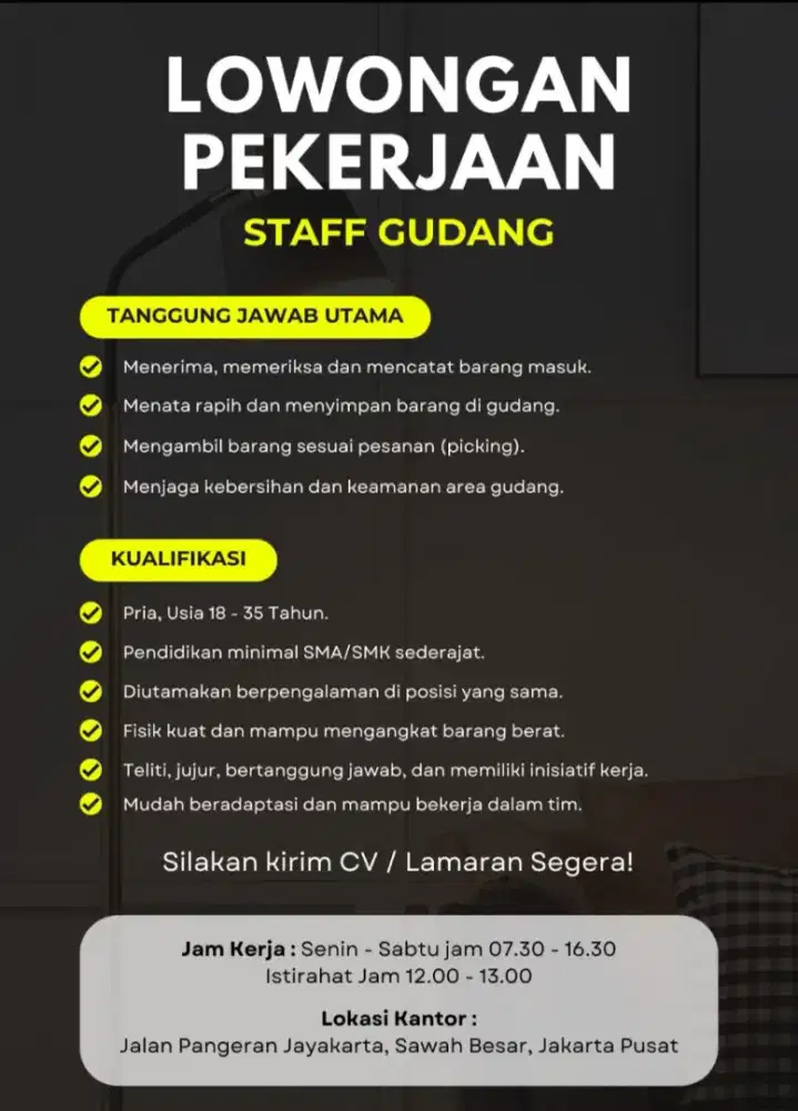 Lowongan picking/picker dan gudang