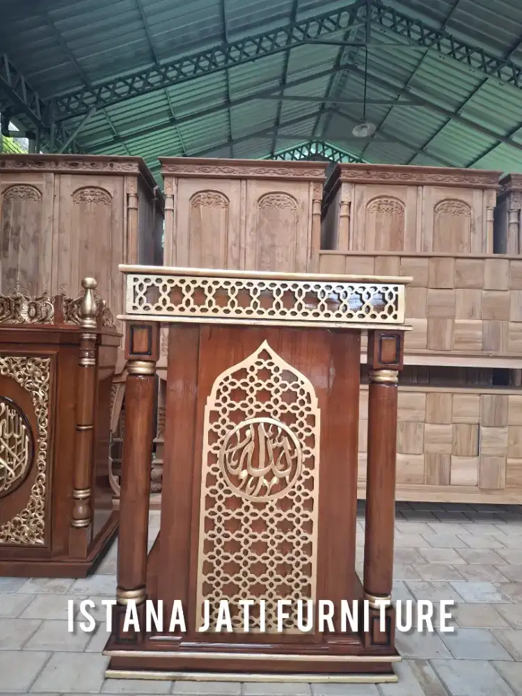 Mimbar masjid podium dudukan minimalis jati