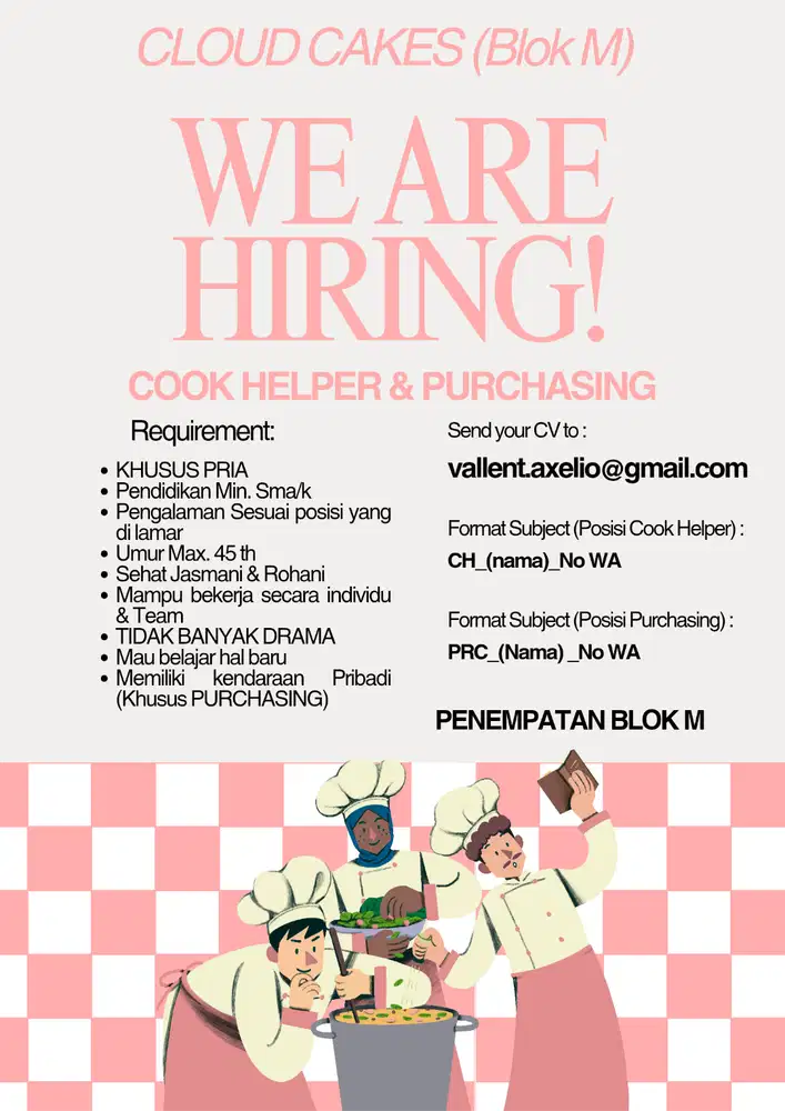 LOKER COOK HELPER & PURCHASING