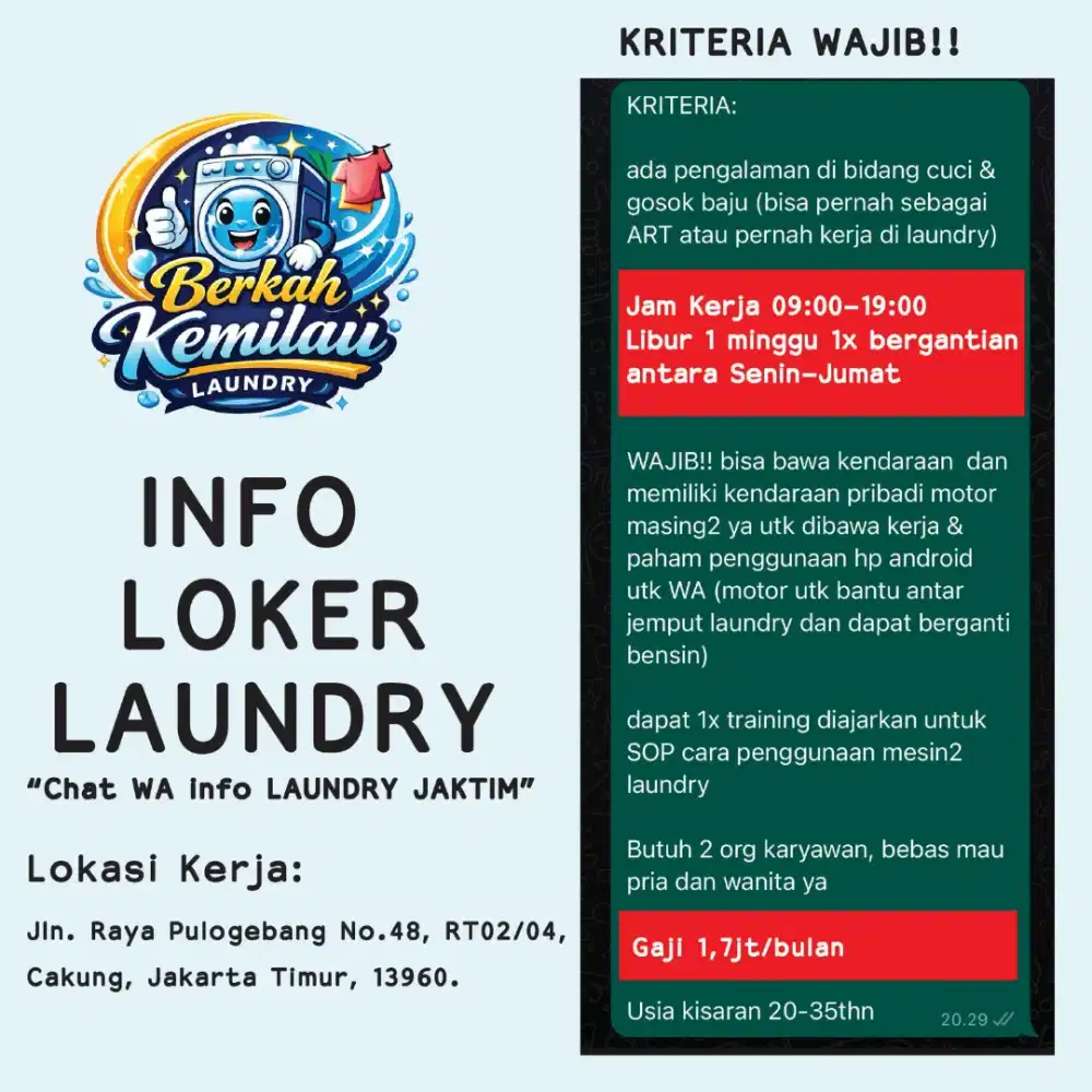 Cari karyawan laundry