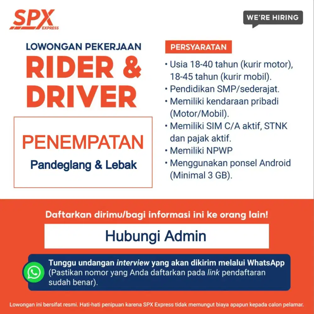 Lowongan Kurir Motor SPX Banten Area