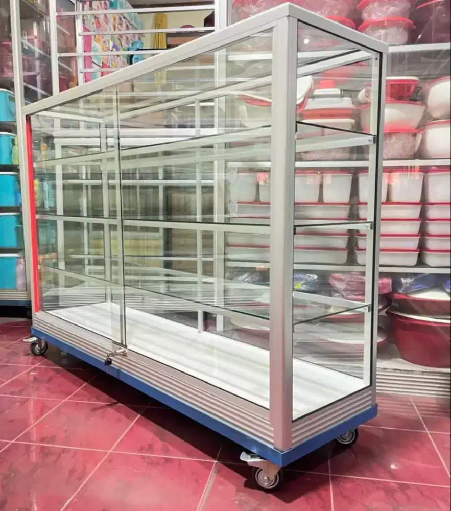 Etalase 1,5M x 1M Pakai Siku Besi + RODA BESAR Buat Toko