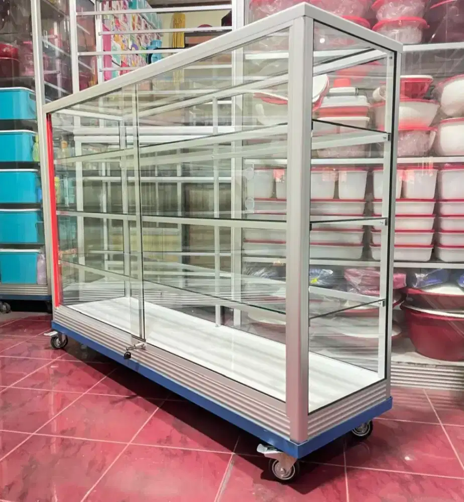 Etalase Pakai RODA BESAR & SIKU BESI Panjang 1,5M Multifungsi