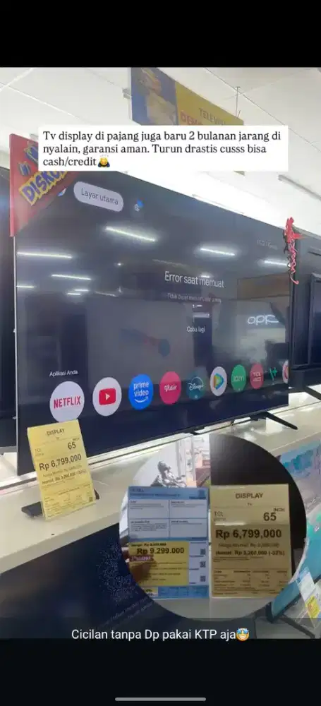 Kredit TV TCL 65inch Tanpa DP 0% proses 10 menit
