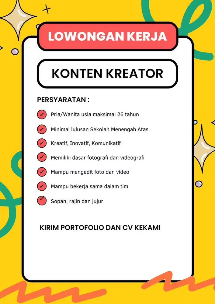 Loker untuk staff konten creator full time