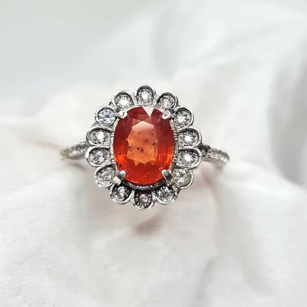 Natural 1.77 CT Reddish Orange Sapphire ring perak ladies ring