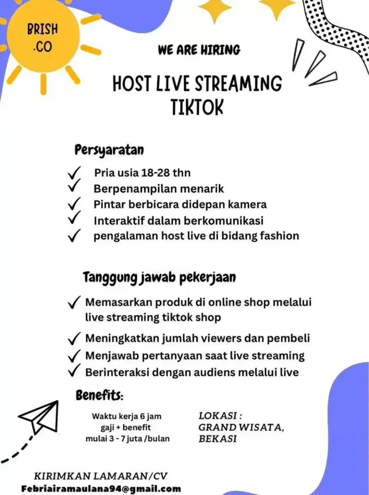 Dibutuhkan Segera Host Live streaming tiktok