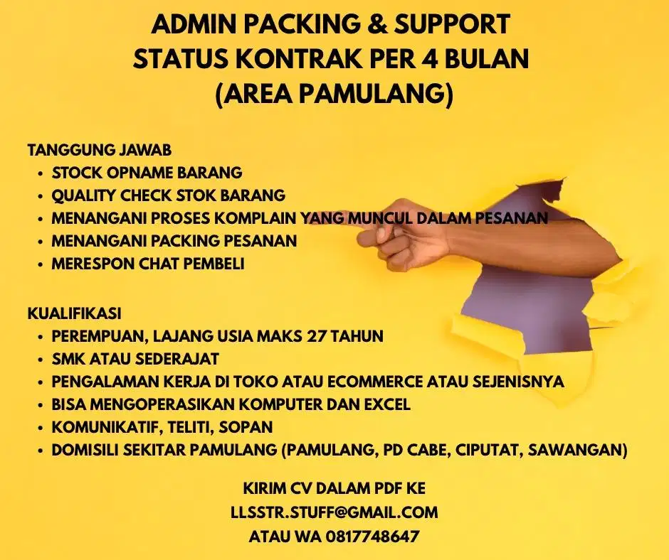 ADMIN PACKING & SUPPORT (KONTRAK PER 4 BULAN)
