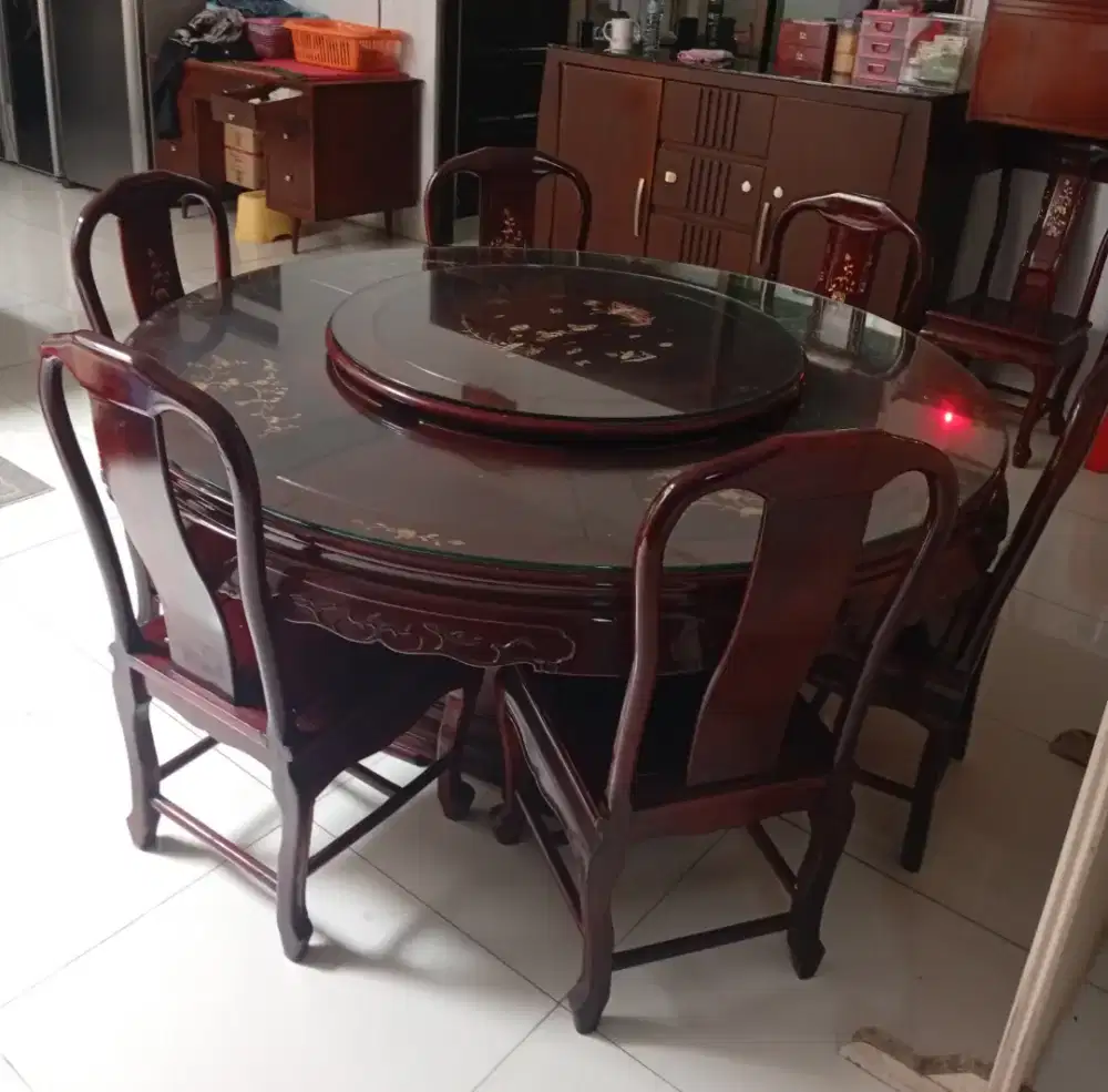 Meja makan antik 8 kursi