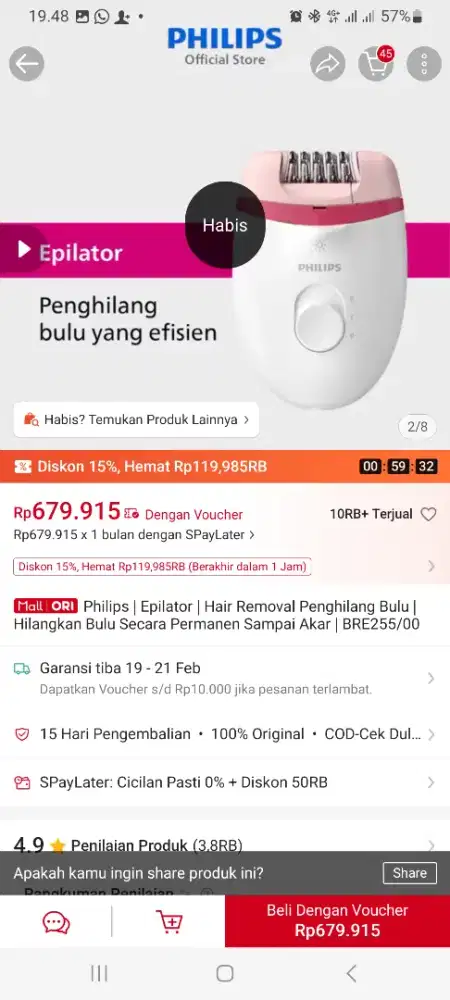 Alat penghilang bulu philips original