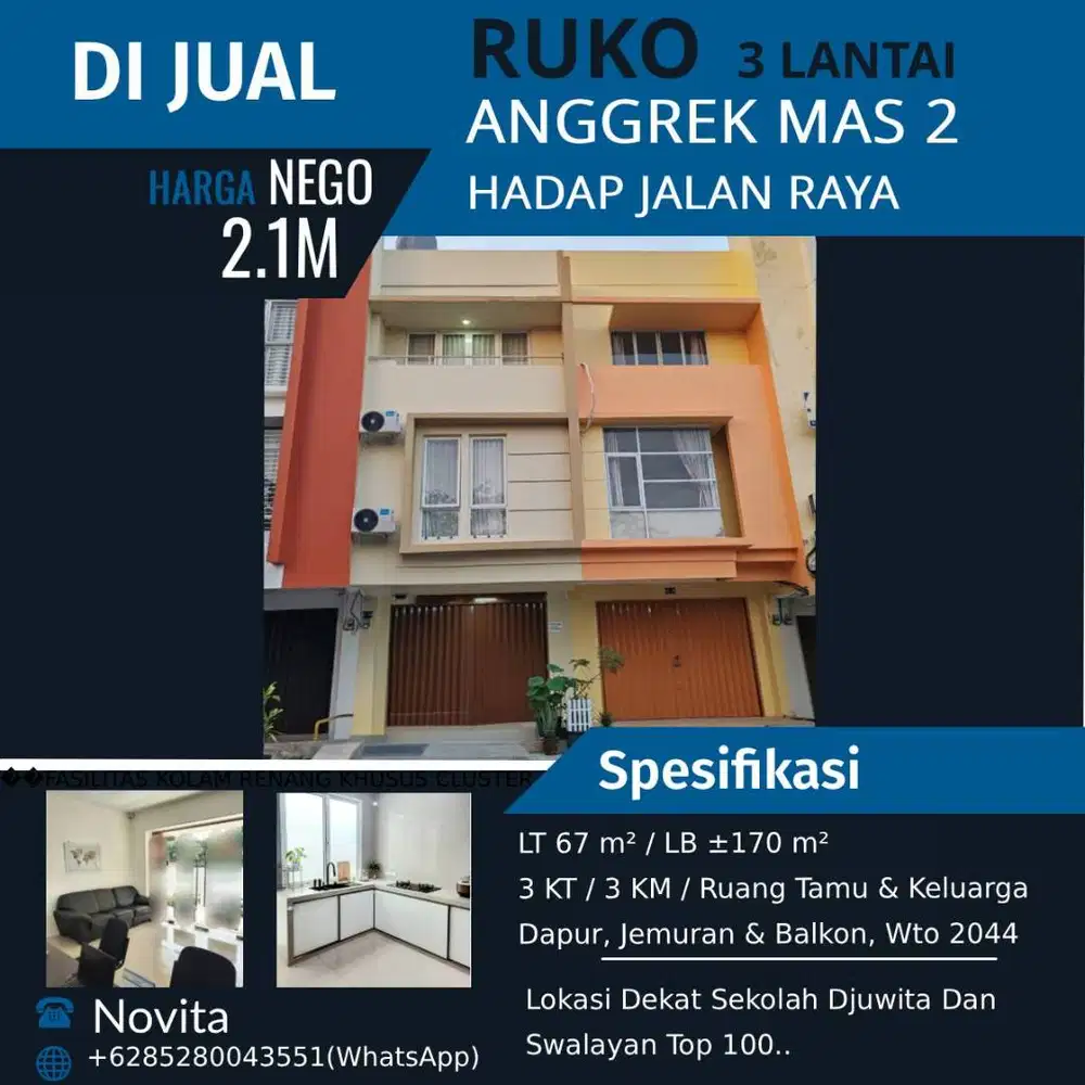 Ruko 3Lantai di ANGGREK MAS 2, Hadap Jalan Raya.
