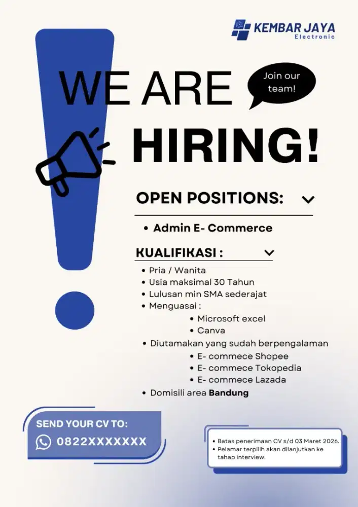 Dibutuhkan Segera Admin E-commerce