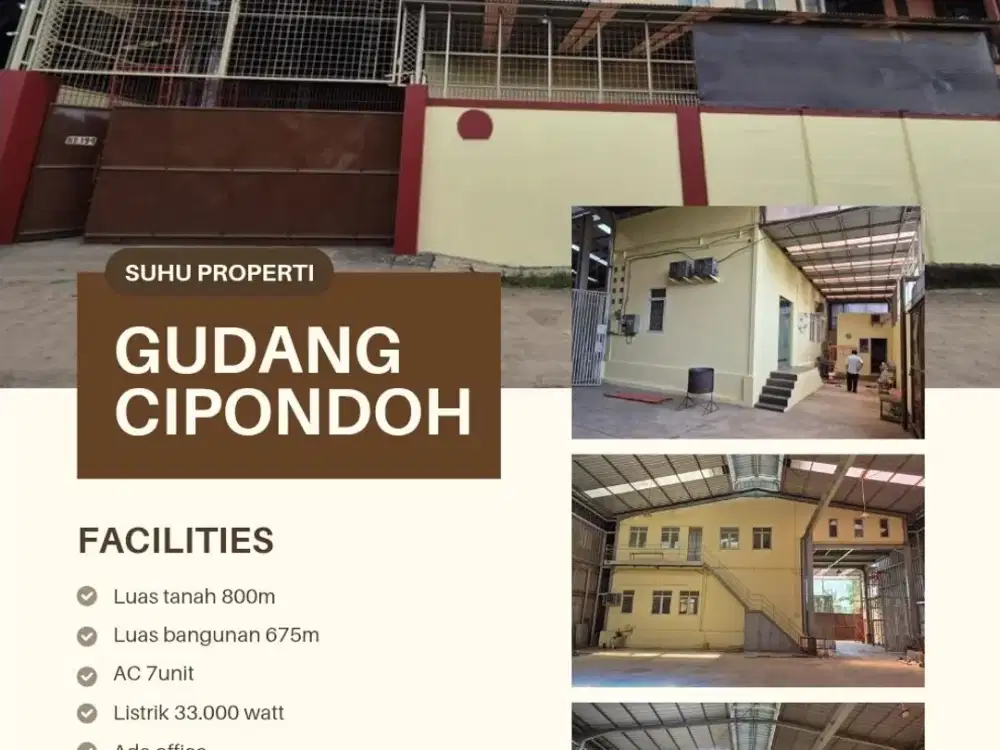 Sewa cepat Gudang Tangerang 800m bebas banjir ada Office AC 7unit rapi