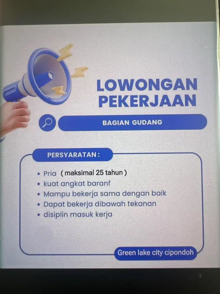 Dibutuhkan bagian gudang online khusus cowok