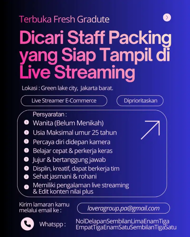 Lowongan Kerja Packing Live Streaming - Jakarta Barat