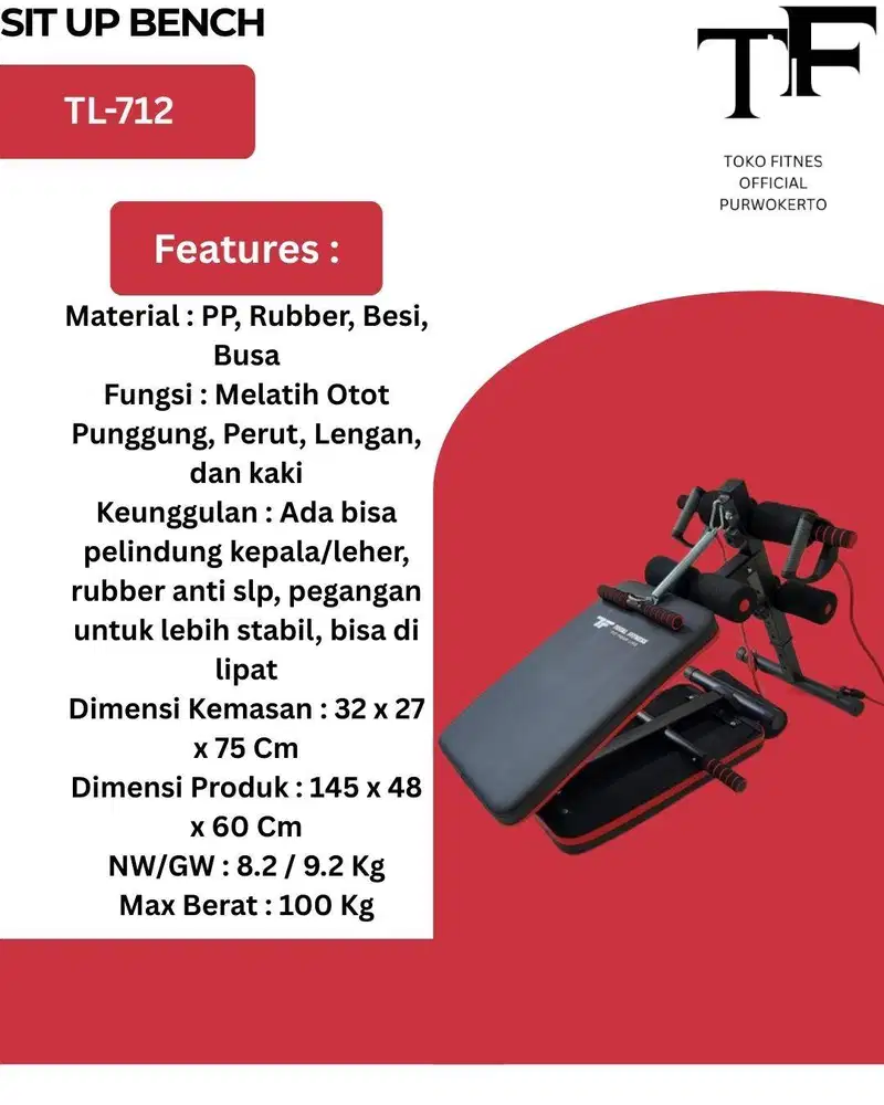 Total Fitness Sit Up Bench Tl712,Alat Olahraga Multi Fungsi Dari Rumah