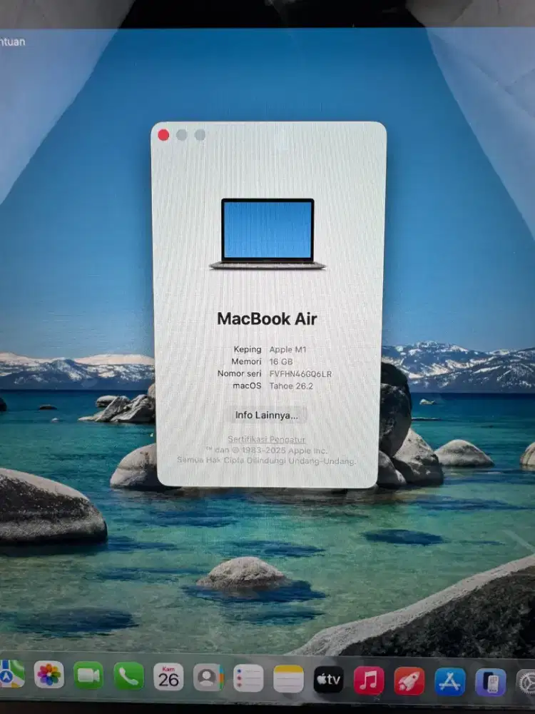 Macbook Air M1 Layar 13 inch Ram 16 Ssd 256 Space Grey