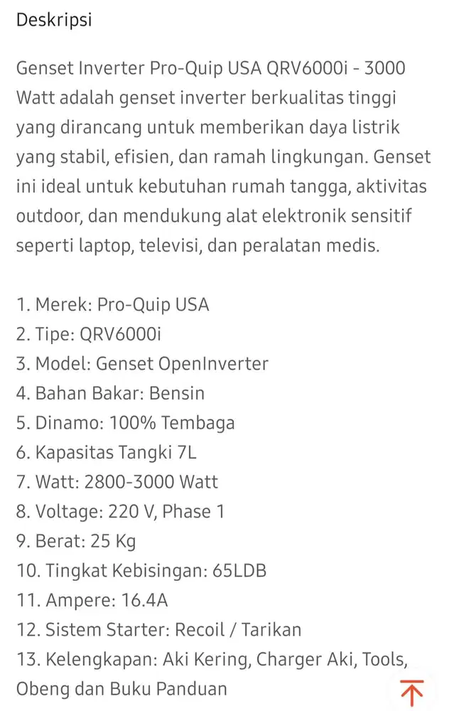 Genset inverter pro quip QRV6000i