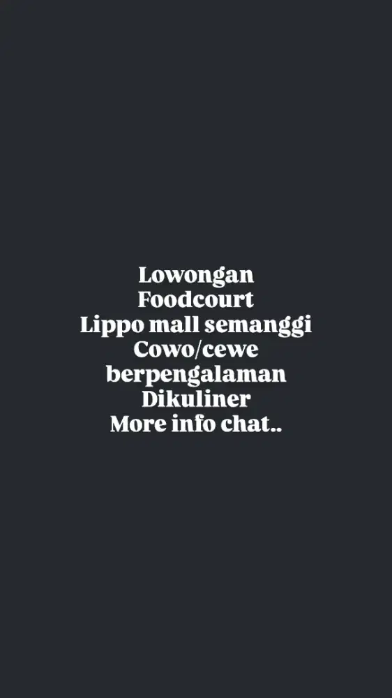 Lowongan Foodcourt Lippo mall semanggi