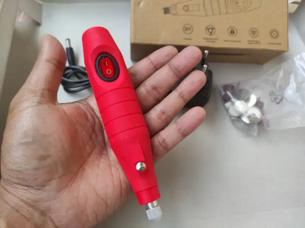 Gerinda mini 12V adaptor bonus 25pcs mata set kondisi baru