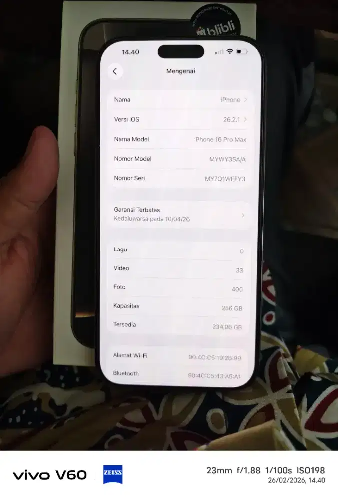 Iphone 16 Pro max 256Gb resmi ind SA/A like new lngkp ori gra on bs TT