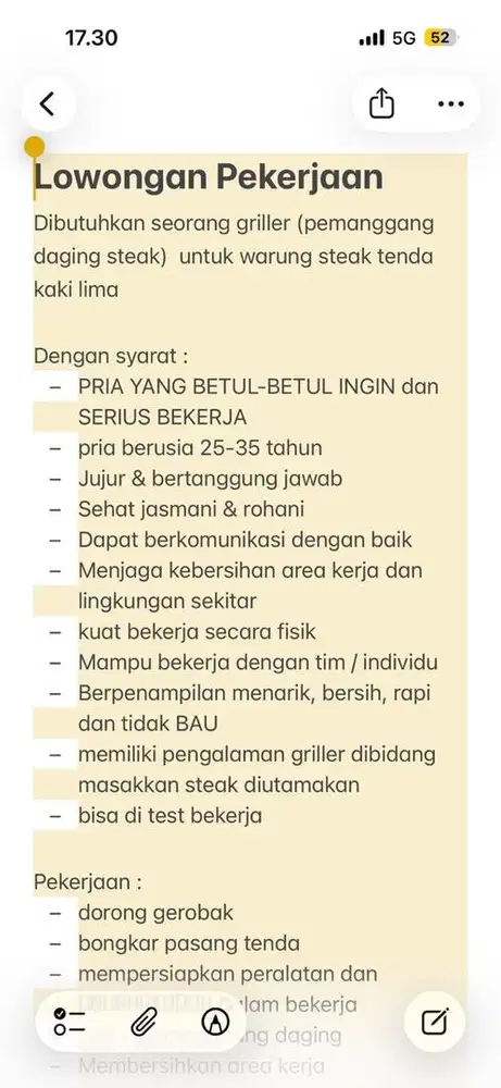 Dibutuhkan karyawan laki-laki dan perempuan