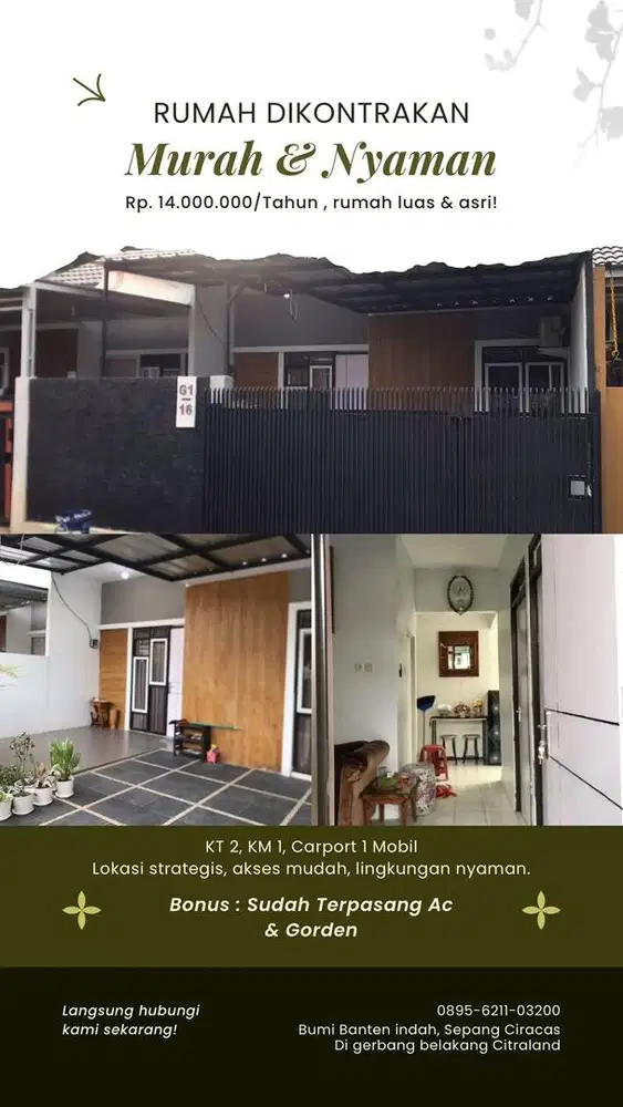 DIKONTRAKKAN RUMAH MINIMALIS LOKASI STRATEGIS DIBELAKANG CITRALAND
