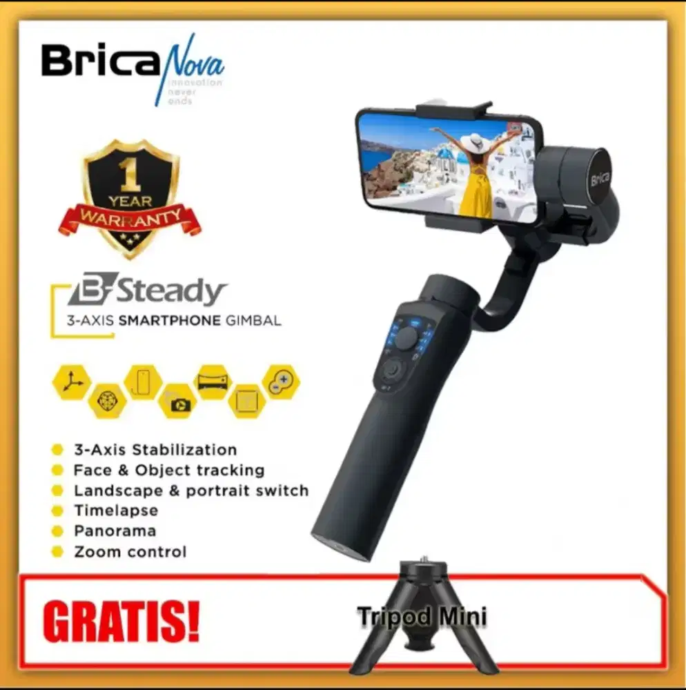 Brica BSteady - B-Steady 3 Axis Gimbal - Hitam - Free Tripod - BS1