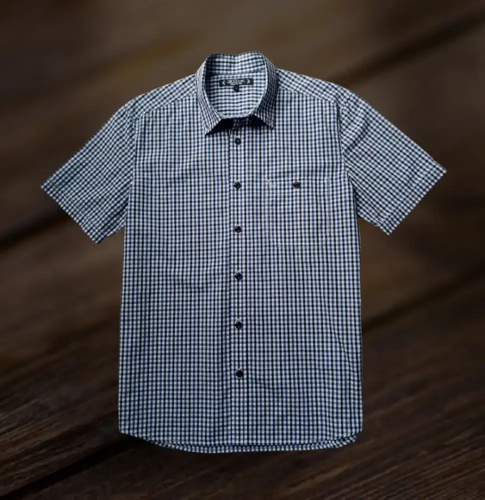 KEMEJA PENDEK G2000 MOTIF KOTAK, SIZE : L (LD110-112, P73)