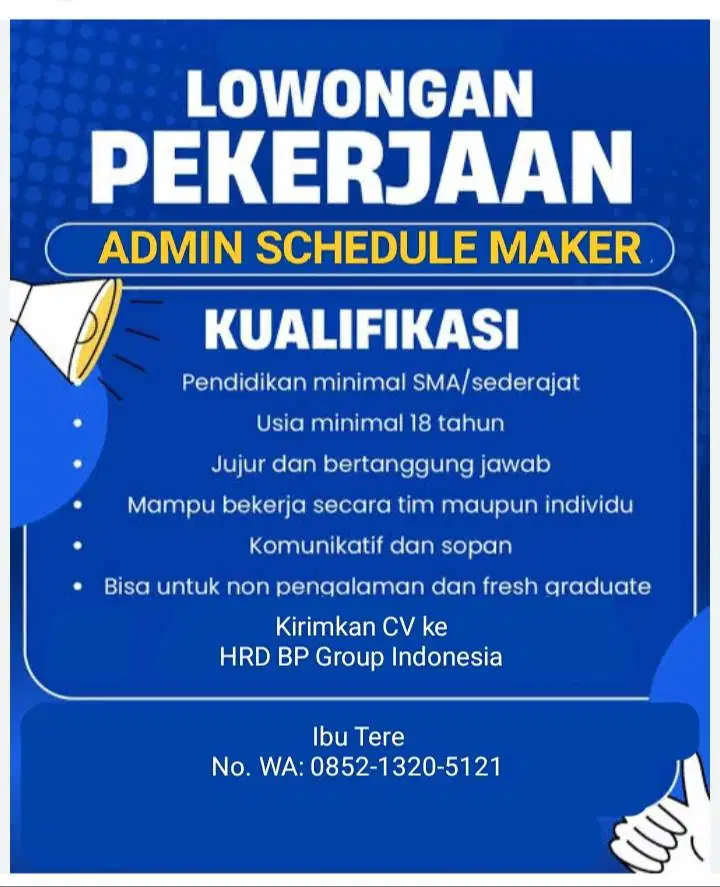Lowongan Kerja: Admin Schedule Maker