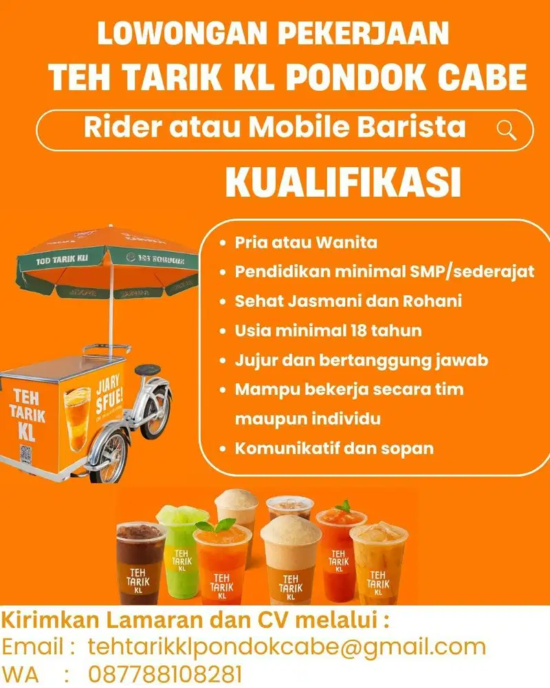 Riders/ Barista Mobile Teh Tarik KL Pondok Cabe/Cinere/Pamulang