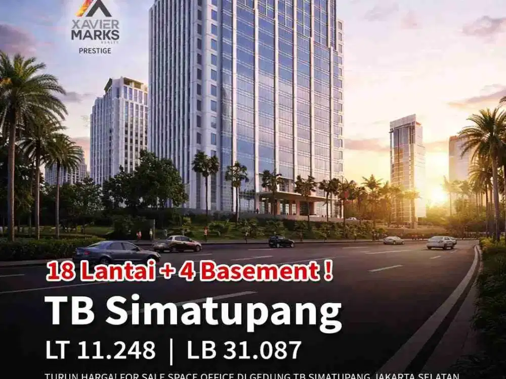 FOR SALE – SPACE OFFICE TB SIMATUPANG

 Detail Properti:
SHMSRS
Total Land: 11.248 m²
 Total Building: 31.087,63 m²
18 Lantai + 4 Basement
 Tahun 2014
AC Daikin VRV (8 zones/floor)
Lift Mitsubishi
 PLN 4.000 kVA
Parkir 654 Mobil & 459 Motor

 Open Price: