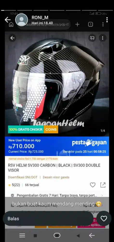 RSV SV300 CARBON GLOSSY DOUBLE VISOR