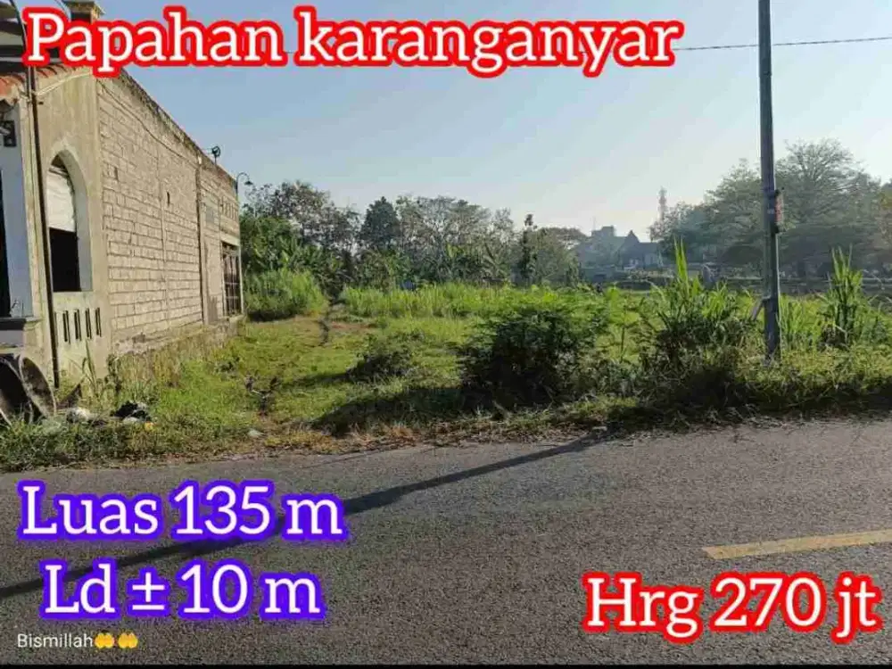Dijual pekarangan 125m di papahan kra