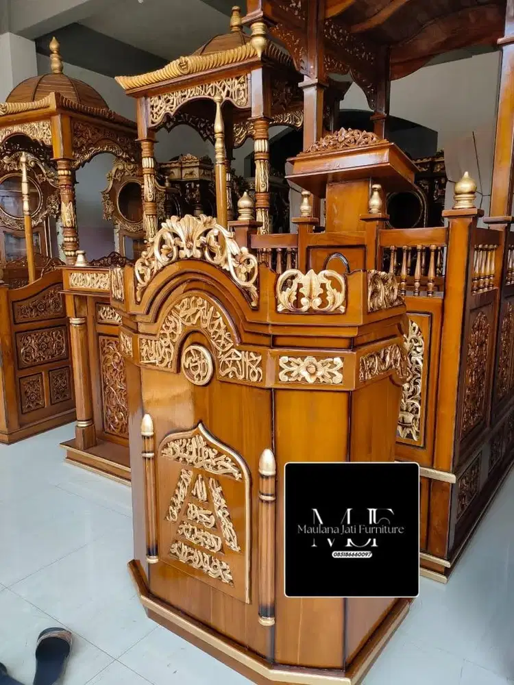 Mimbar masjid podium mushola kayu jati