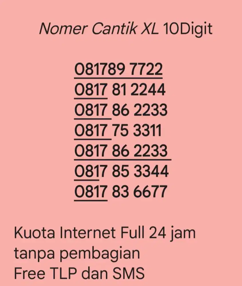 Nomer Cantik XL 10Digit Murah
