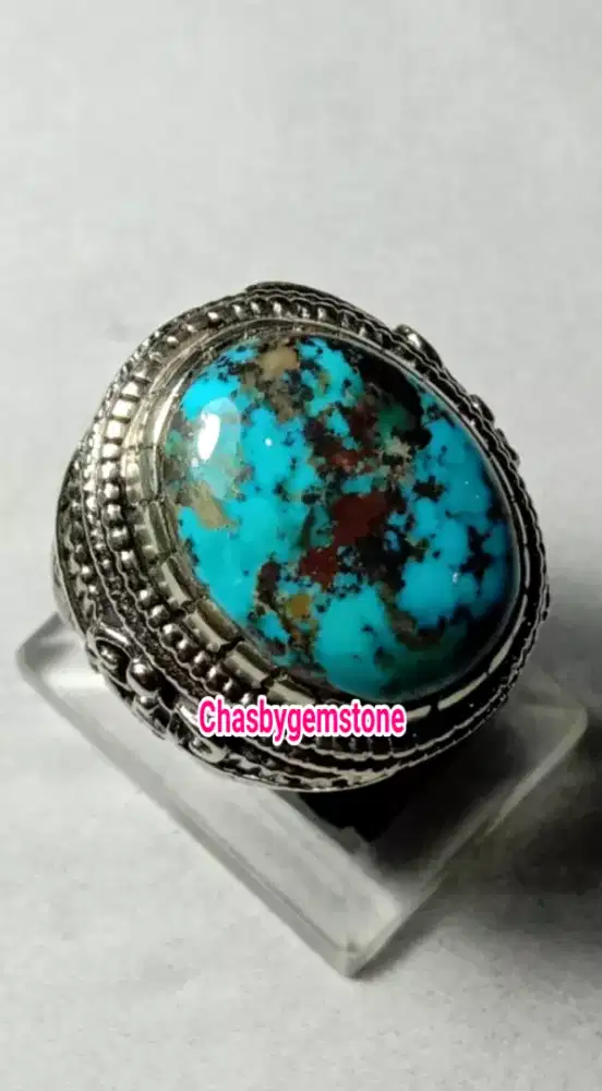Cincin Batu Pirus Persia biru fancy mulus-Batu Pirus Persia blue fancy