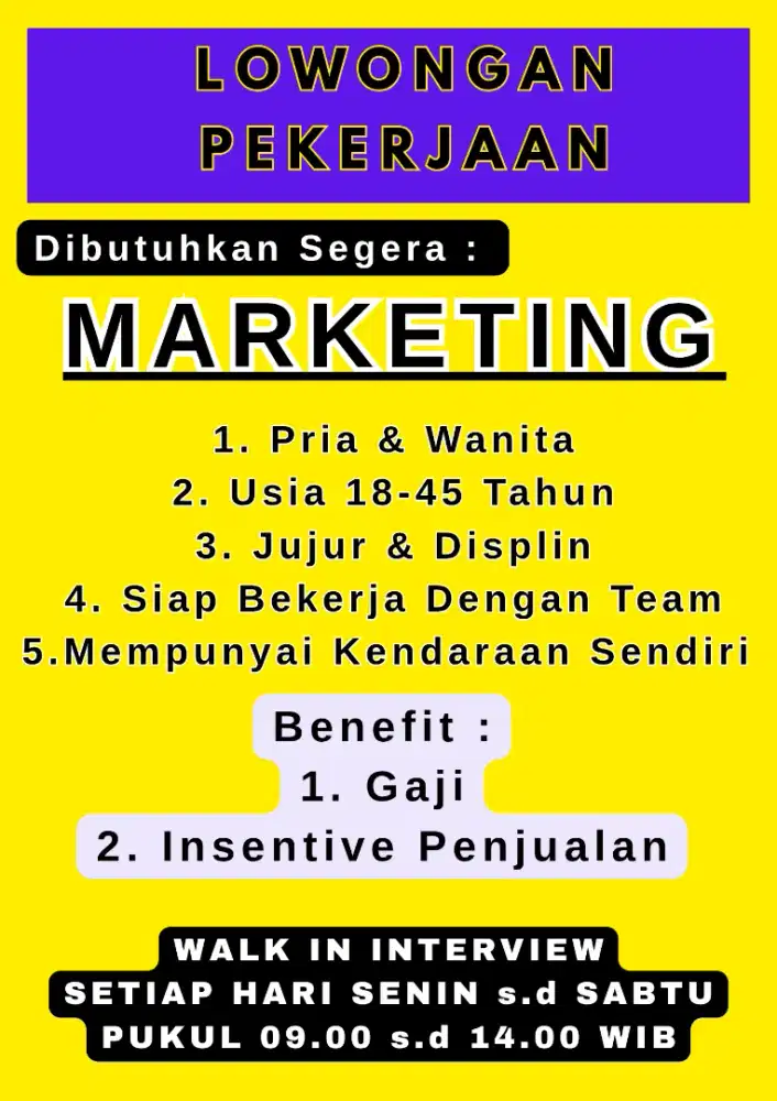 Dibutuhkan segera Marketing Penjualan Motor Honda